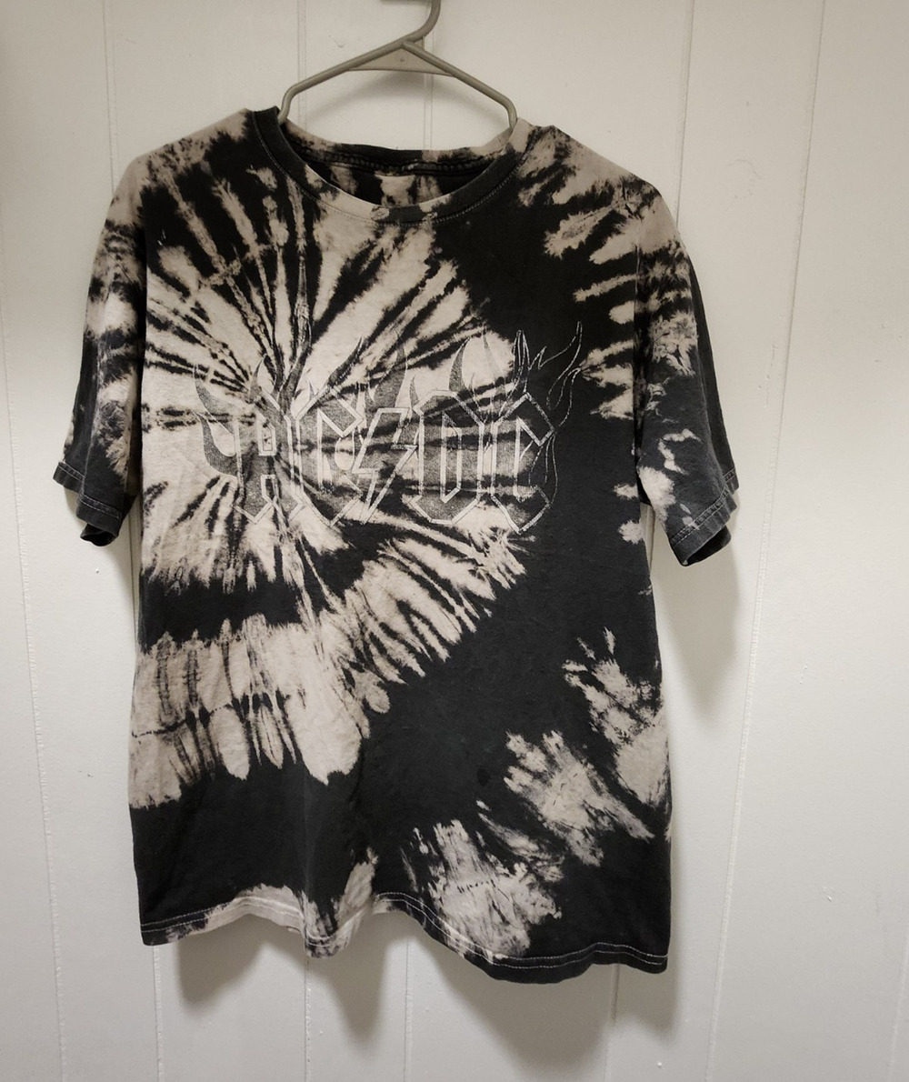 AC/DC Men's S Black/White Tie-Dye Graphic Print Crew Neck Short Sleeve T-Shirt